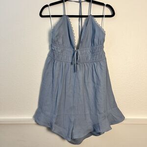 Love Tree Romper Womens Large Light Blue Smocked Waist Ruffled Shorts Y2K NEW